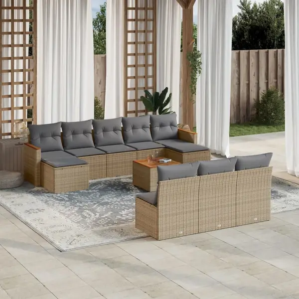 Gossi set canapele de gradina cu perne, 11 piese, bej, poliratan