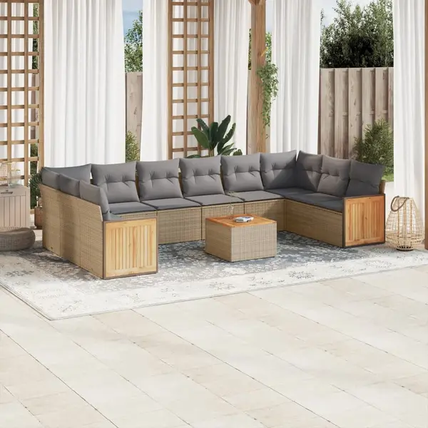 Gossi set canapele de gradina cu perne, 11 piese, bej, poliratan