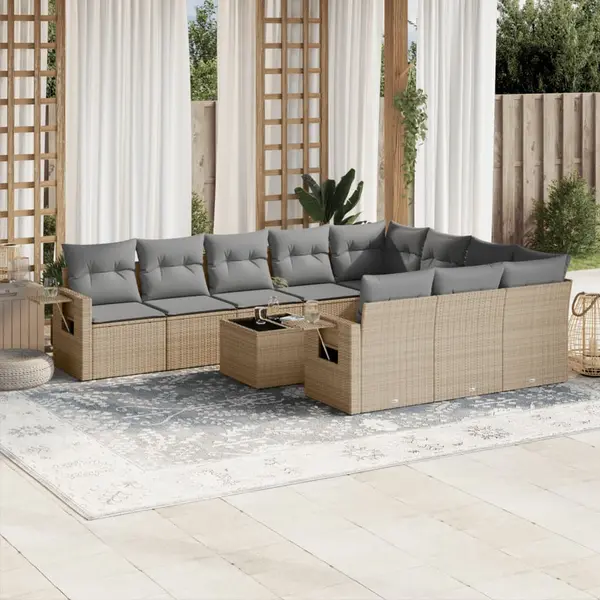 Gossi set canapele de gradina cu perne, 11 piese, bej, poliratan
