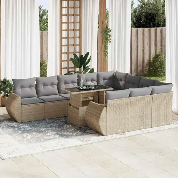Gossi set canapele de gradina cu perne, 11 piese, bej, poliratan