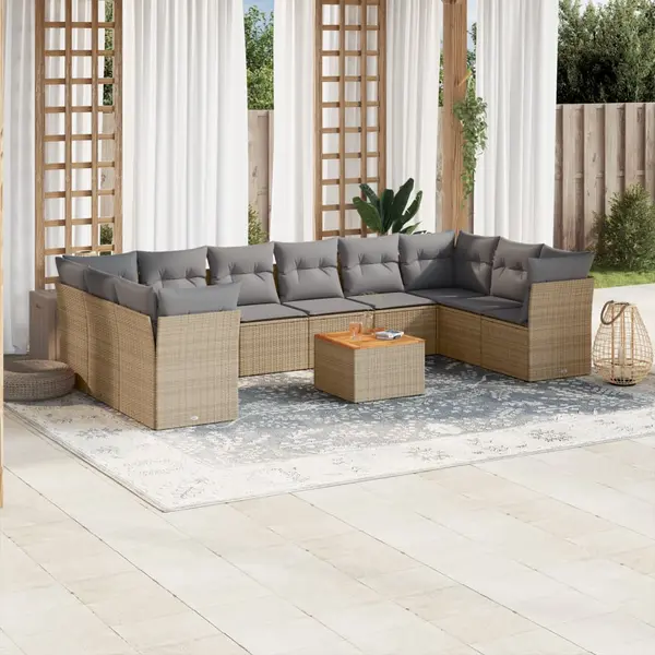 Gossi set canapele de gradina cu perne, 11 piese, bej, poliratan