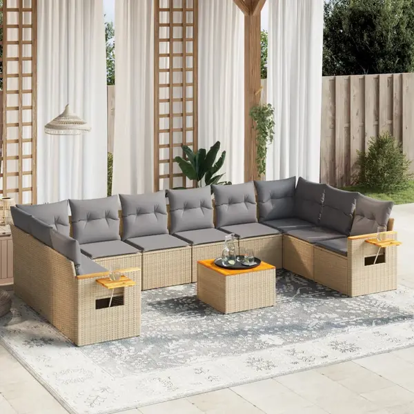 Gossi set canapele de gradina cu perne, 11 piese, bej, poliratan