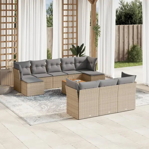 Gossi set canapele de gradina cu perne, 11 piese, bej, poliratan