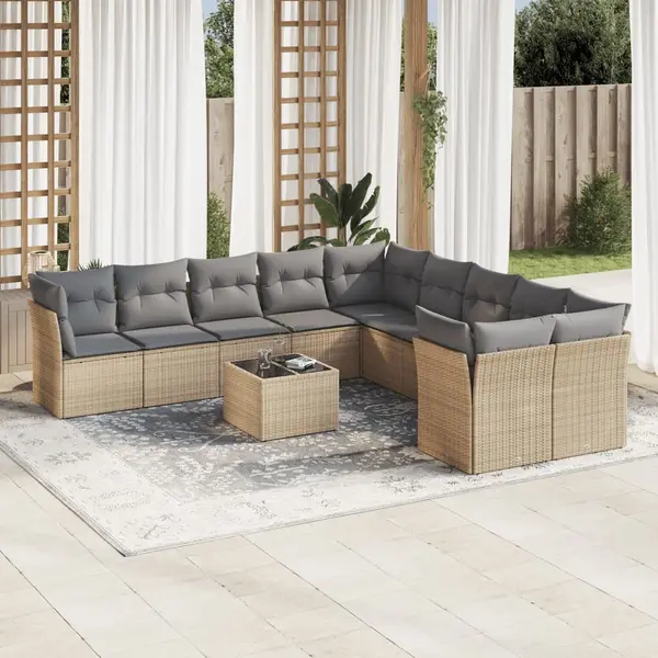 Gossi set canapele de gradina cu perne, 11 piese, bej, poliratan