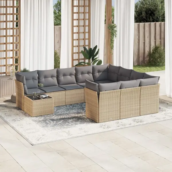 Gossi set canapele de gradina cu perne, 11 piese, bej, poliratan