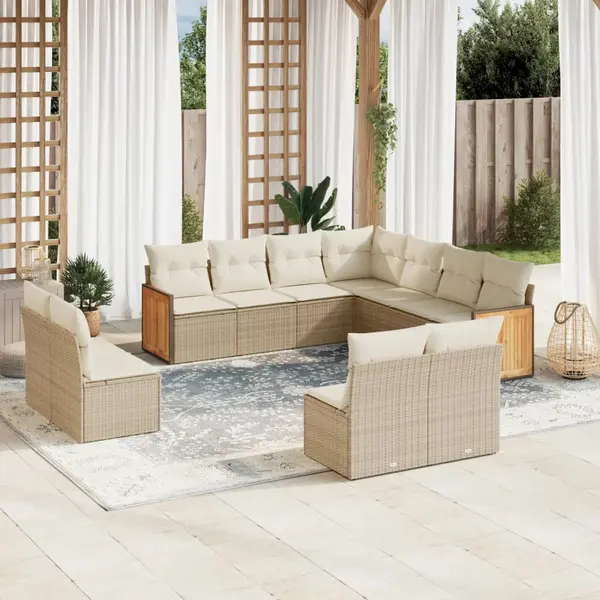 Gossi set canapele de gradina cu perne, 11 piese, bej, poliratan