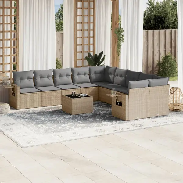 Gossi set canapele de gradina cu perne, 11 piese, bej, poliratan