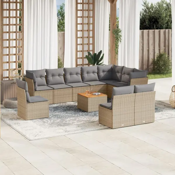 Gossi set canapele de gradina cu perne, 11 piese, bej, poliratan