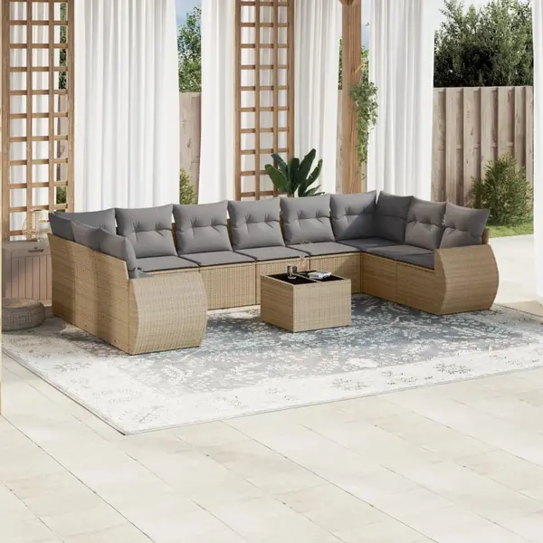 Gossi set canapele de gradina cu perne, 11 piese, bej, poliratan