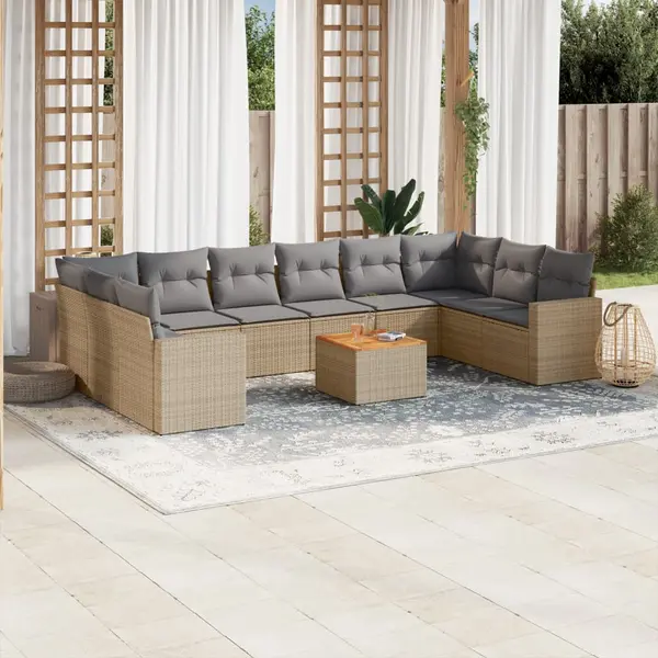 Gossi set canapele de gradina cu perne, 11 piese, bej, poliratan