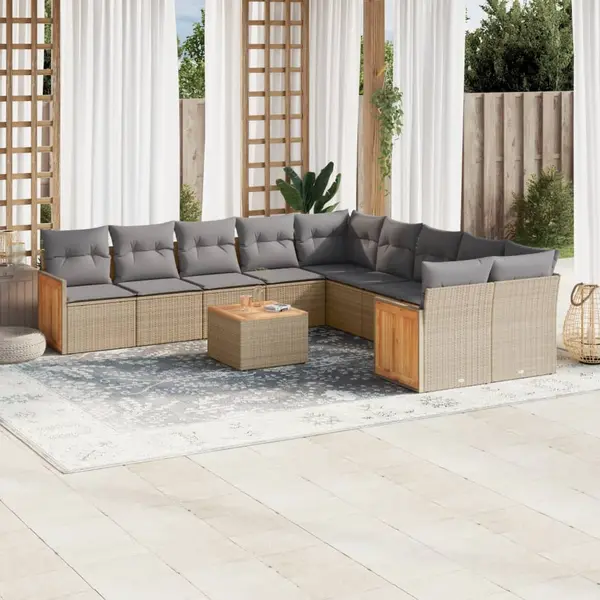 Gossi set canapele de gradina cu perne, 11 piese, bej, poliratan