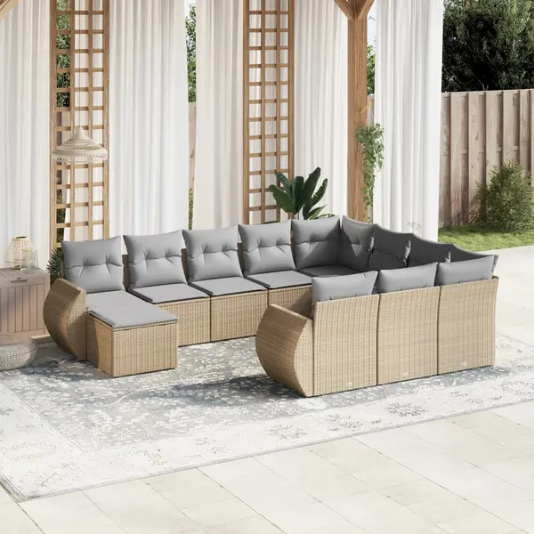Gossi set canapele de gradina cu perne, 11 piese, bej, poliratan