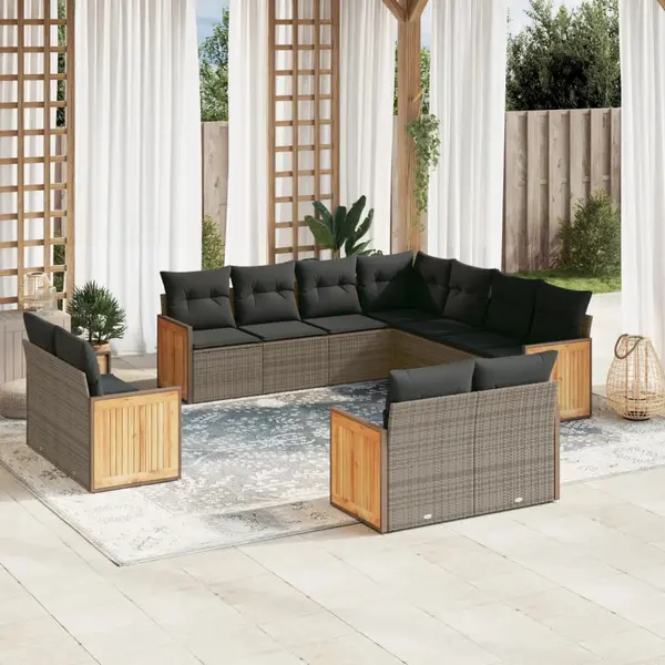 Gossi set canapele de gradina cu perne, 11 piese, gri, poliratan