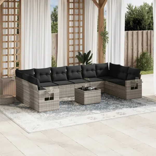 Gossi set canapele de gradina cu perne, 11 piese, gri, poliratan
