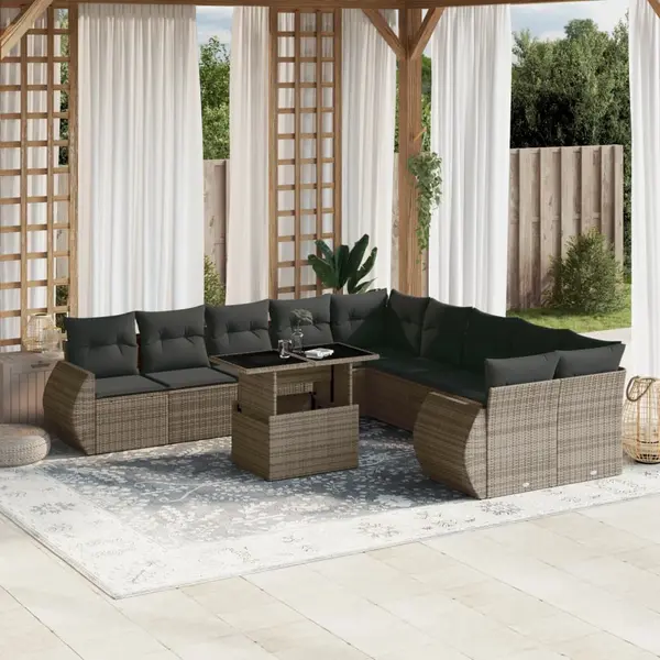 Gossi set canapele de gradina cu perne, 11 piese, gri, poliratan