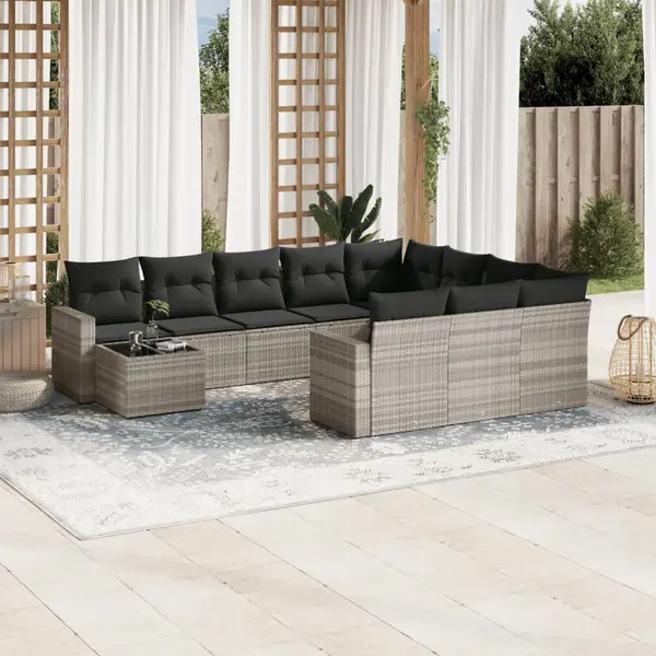 Gossi set canapele de gradina cu perne, 11 piese, gri, poliratan