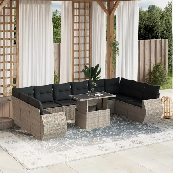 Gossi set canapele de gradina cu perne, 11 piese, gri, poliratan