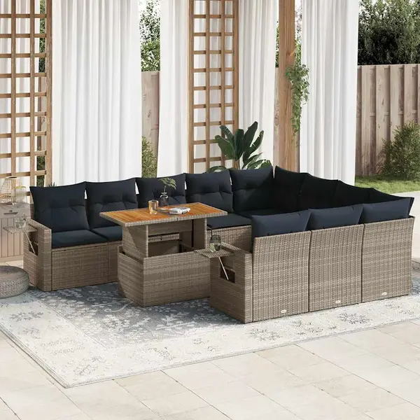 Gossi set canapele de gradina cu perne, 11 piese, gri, poliratan
