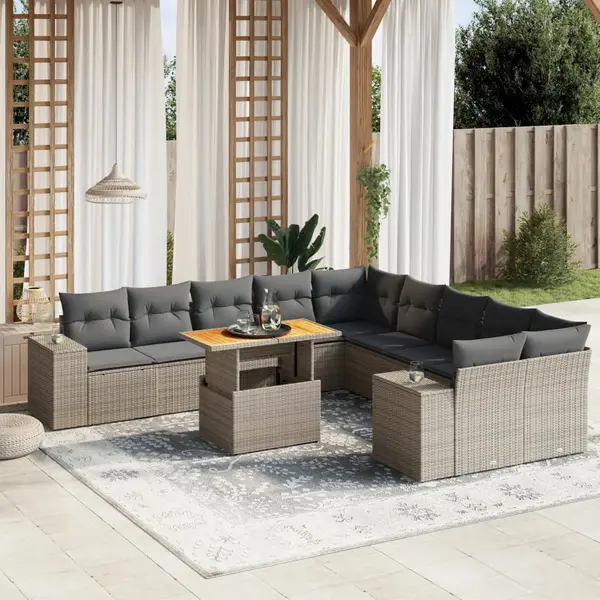 Gossi set canapele de gradina cu perne, 11 piese, gri, poliratan