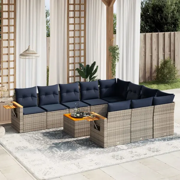 Gossi set canapele de gradina cu perne, 11 piese, gri, poliratan