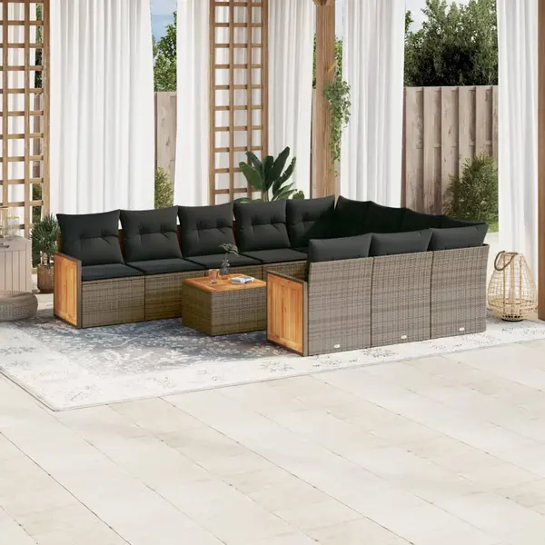 Gossi set canapele de gradina cu perne, 11 piese, gri, poliratan