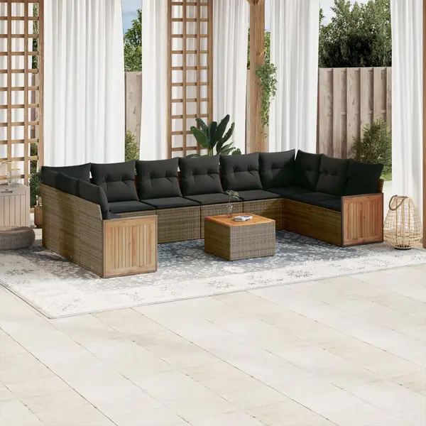 Gossi set canapele de gradina cu perne, 11 piese, gri, poliratan
