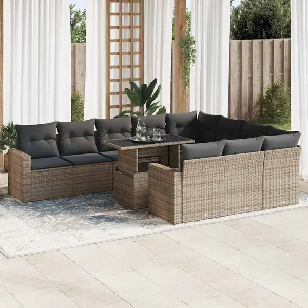 Gossi set canapele de gradina cu perne, 11 piese, gri, poliratan
