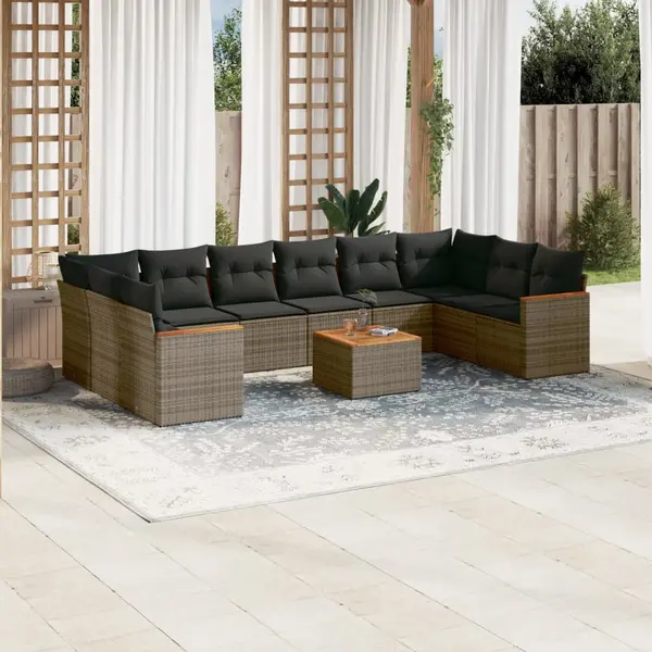 Gossi set canapele de gradina cu perne, 11 piese, gri, poliratan