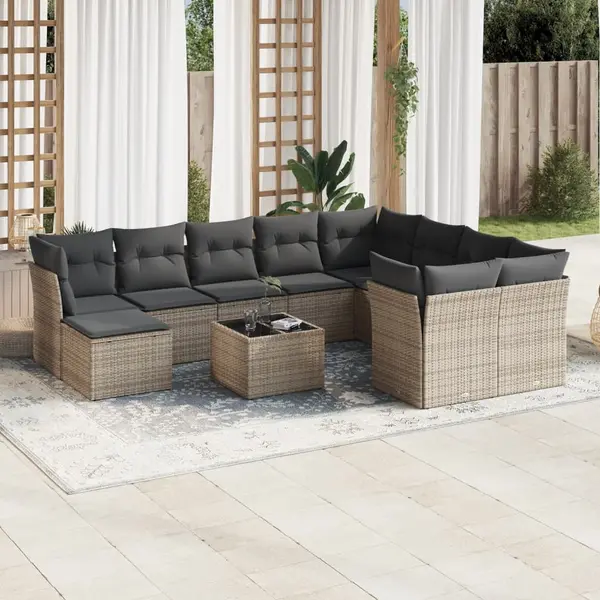 Gossi set canapele de gradina cu perne, 11 piese, gri, poliratan