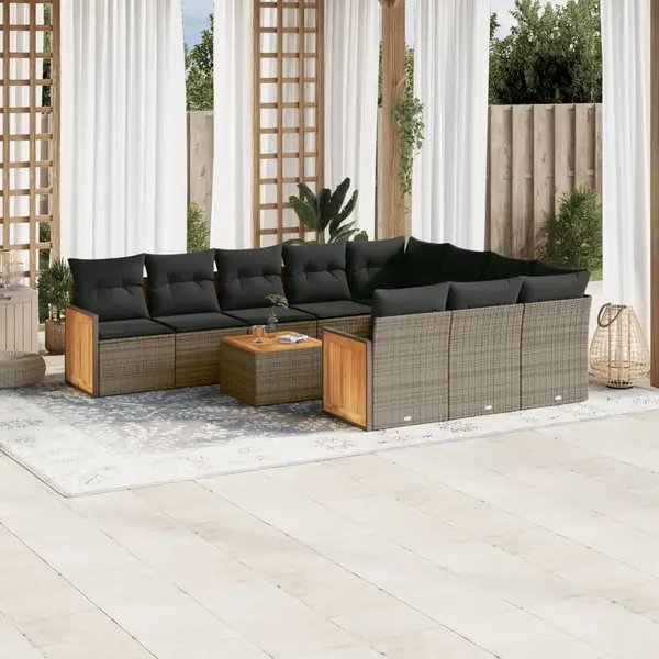 Gossi set canapele de gradina cu perne, 11 piese, gri, poliratan