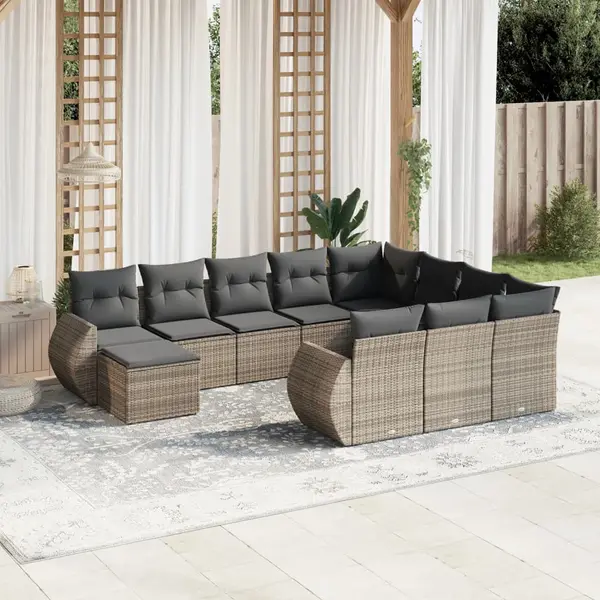 Gossi set canapele de gradina cu perne, 11 piese, gri, poliratan