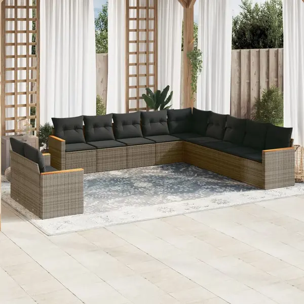 Gossi set canapele de gradina cu perne, 11 piese, gri, poliratan