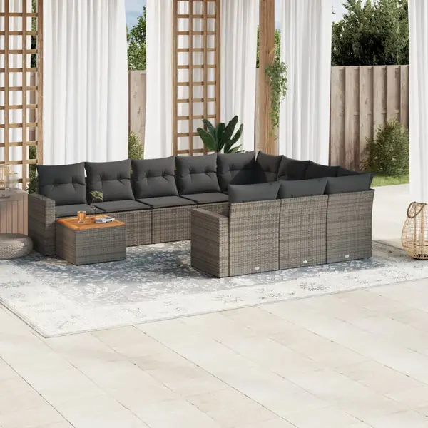 Gossi set canapele de gradina cu perne, 11 piese, gri, poliratan