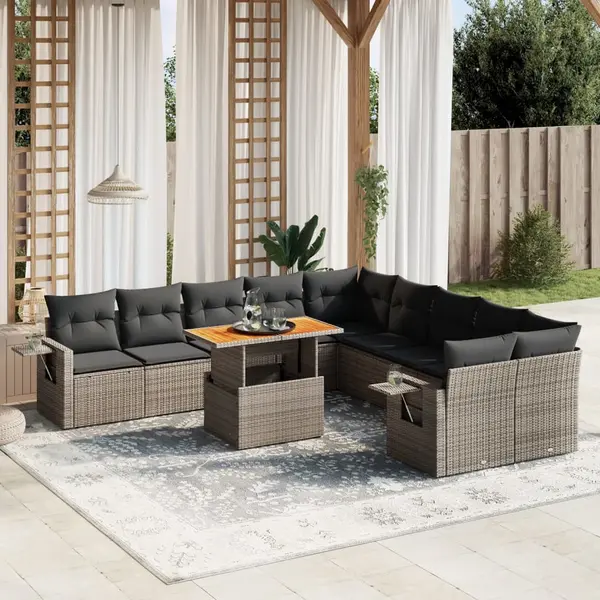 Gossi set canapele de gradina cu perne, 11 piese, gri, poliratan