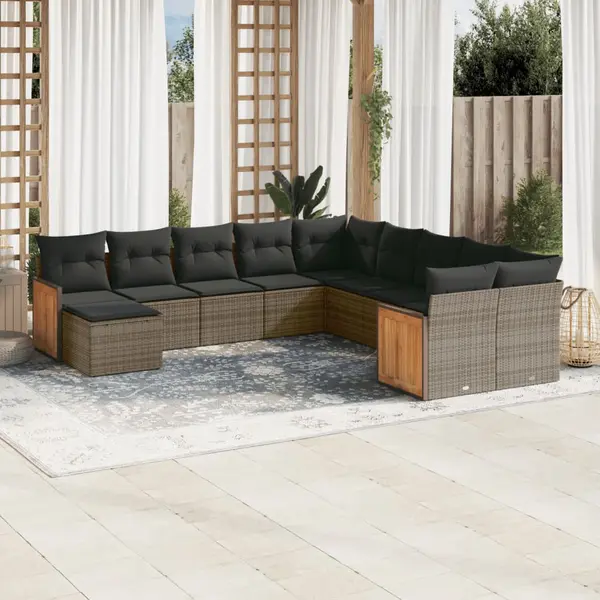 Gossi set canapele de gradina cu perne, 11 piese, gri, poliratan