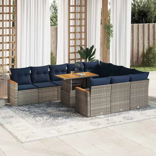 Gossi set canapele de gradina cu perne, 11 piese, gri, poliratan