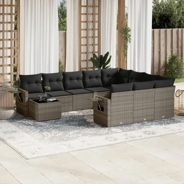 Gossi set canapele de gradina cu perne, 11 piese, gri, poliratan