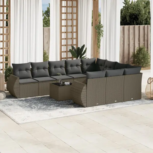 Gossi set canapele de gradina cu perne, 11 piese, gri, poliratan