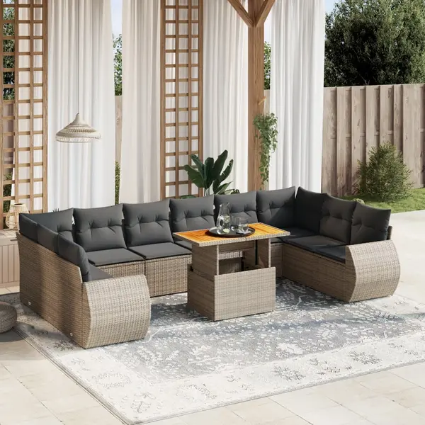 Gossi set canapele de gradina cu perne, 11 piese, gri, poliratan