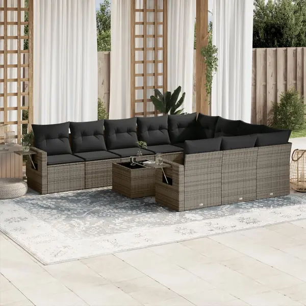 Gossi set canapele de gradina cu perne, 11 piese, gri, poliratan