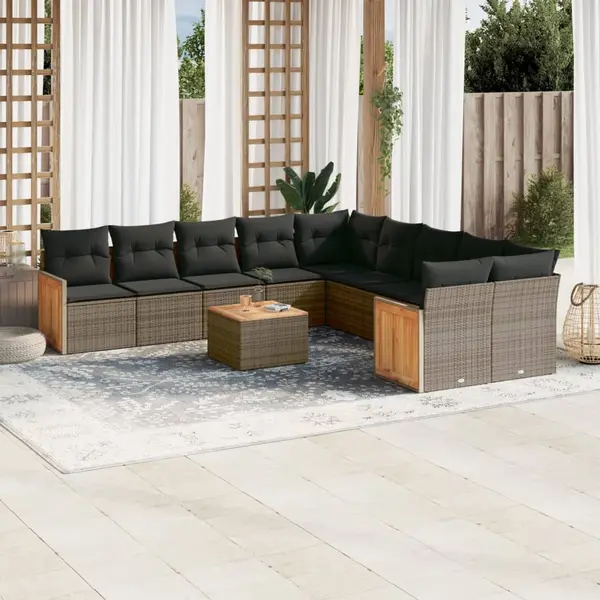 Gossi set canapele de gradina cu perne, 11 piese, gri, poliratan