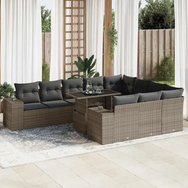 Gossi set canapele de gradina cu perne, 11 piese, gri, poliratan