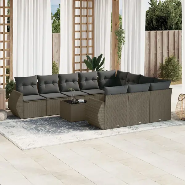 Gossi set canapele de gradina cu perne, 11 piese, gri, poliratan