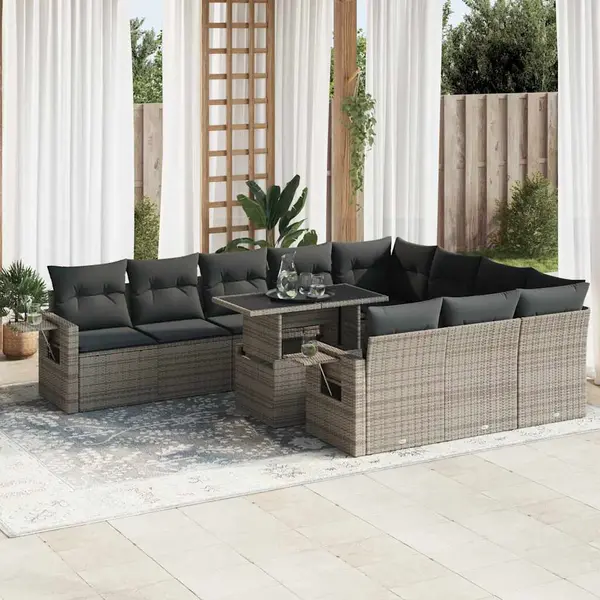 Gossi set canapele de gradina cu perne, 11 piese, gri, poliratan