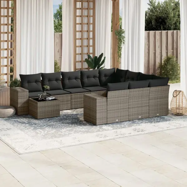 Gossi set canapele de gradina cu perne, 11 piese, gri, poliratan