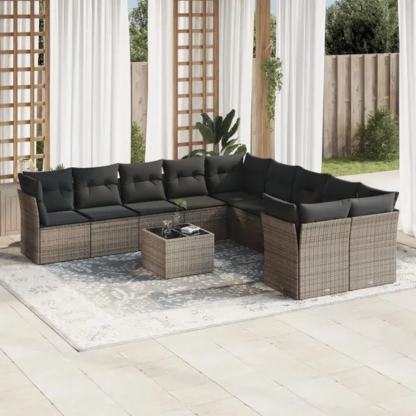 Gossi set canapele de gradina cu perne, 11 piese, gri, poliratan