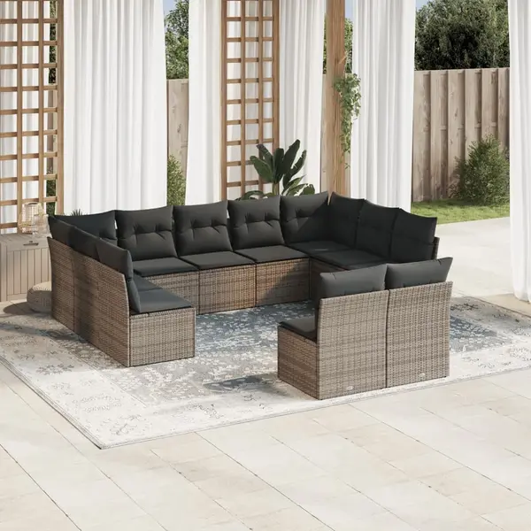 Gossi set canapele de gradina cu perne, 11 piese, gri, poliratan