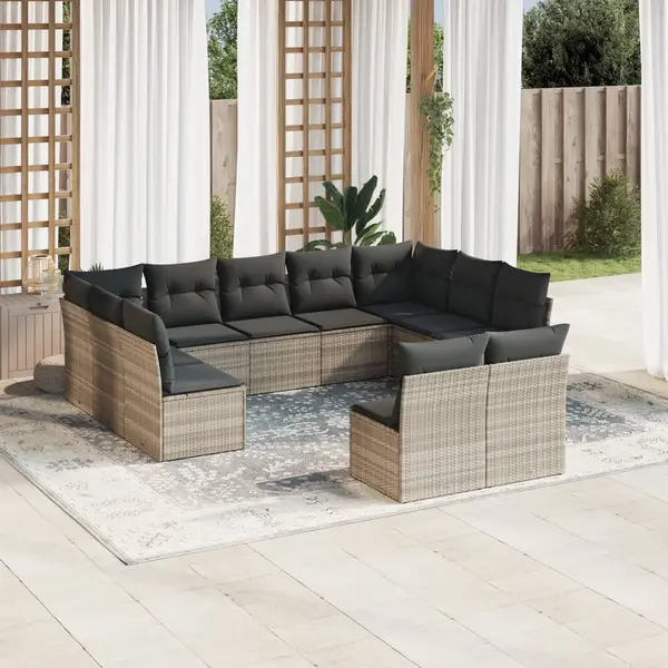 Gossi set canapele de gradina cu perne, 11 piese, gri, poliratan