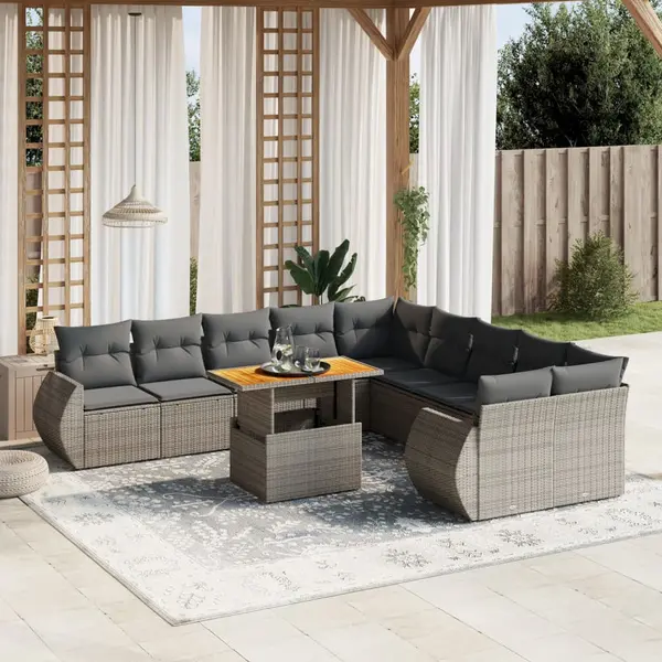 Gossi set canapele de gradina cu perne, 11 piese, gri, poliratan