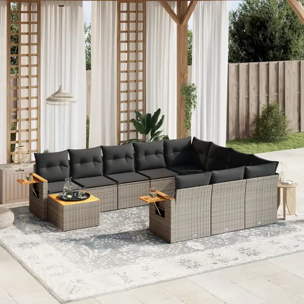 Gossi set canapele de gradina cu perne, 11 piese, gri, poliratan